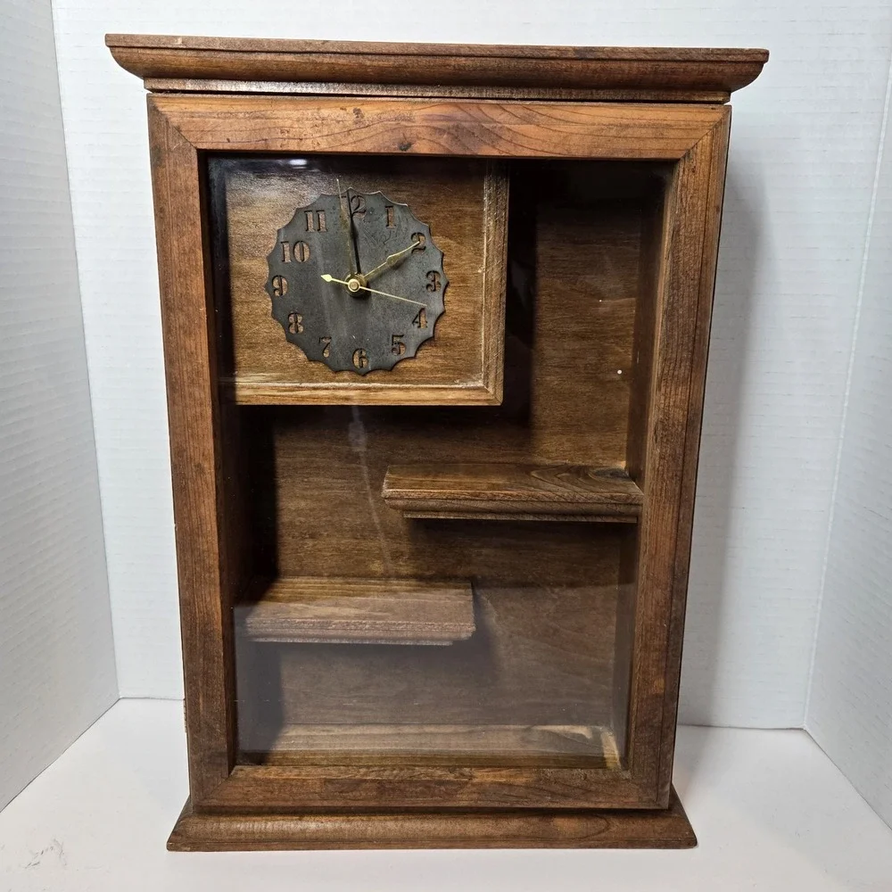 VTG WOOD WALL DISPLAY CASE TRINKET SHELF GLASS DOOR CURIO CABINET‎ Cottagecore
